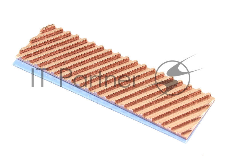 Медный радиатор для М.2 SSD с термопрокладкой 0,5 мм, диагональная прорезь, 70х20х2 мм