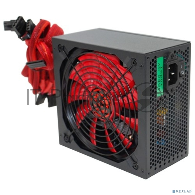 Блок питания Ginzzu PC600 (Red), 600Вт, 80 PLUS, 140мм, черный (Red)
