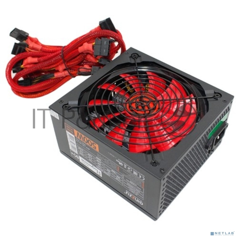 Блок питания Ginzzu PC500 (Red), 500Вт 80 PLUS, 140мм, черный (Red)