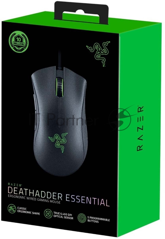 Мышь проводная Razer DeathAdder Essential черный, 6400 dpi, USB, кнопки - 5