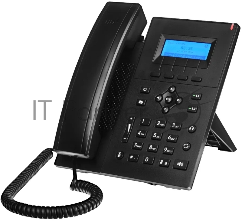 IP телефон, 2 линии SIP, 31 клавиша, ЖК дисплей 132*64 с подсветкой, телефонная книга 1000 контактов, 2 порта Ethernet RJ-45 LAN/PC 10/100Mbps, поддержка PoE 802.3AF Class 1, установка на стол/на стену, интерфейc для блока питания DC 5V 1A. ( не вход