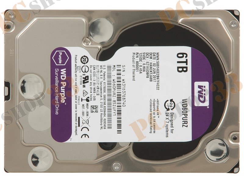 Жесткий диск 6000ГБ Western Digital Purple WD60PURZ, 5400об./мин., 64МБ (SATA III)