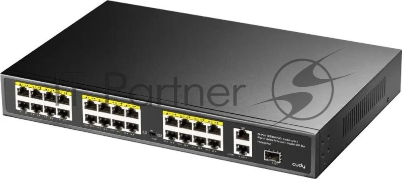 Коммутатор Cudy FS1026PS1, (L2) 24x100Мбит/с 2x1Гбит/с, 1SFP, 24PoE, 24PoE+ 300W, неуправляемый