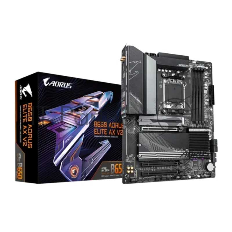 Материнская плата GIGABYTE B650 AORUS ELITE AX V2, AM5, AMD B650, 4xDDR5, 4xSATA, 3xM.2, 1xPCI-E 4.0 x16, 1xHDMI, 1xDP, 1xUSB-C 3.2 Gen 2, 5xUSB-A 3.2 Gen 1, 2xUSB-A 3.2 Gen 2, 4xUSB-A 2.0, 1x 2.5Gb LAN, 3x3.5 мм, 7.1, ATX