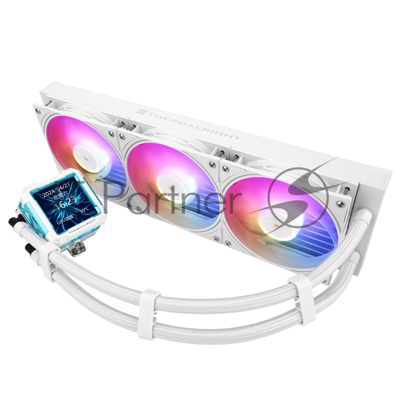 Водяное охлаждение для процессора Thermalright Frozen Warframe Pro 360 White ARGB (360mm, White, ARGB/ Fans: 3x120mm, 70.84CFM, 29.8dBA, 2000RPM/ Pump height 60mm, 23dBA, 3000RPM, Rad thickness 27mm/ S: 1200, 1700, 1851, 2011, 2066, 115X, AM4, AM5)