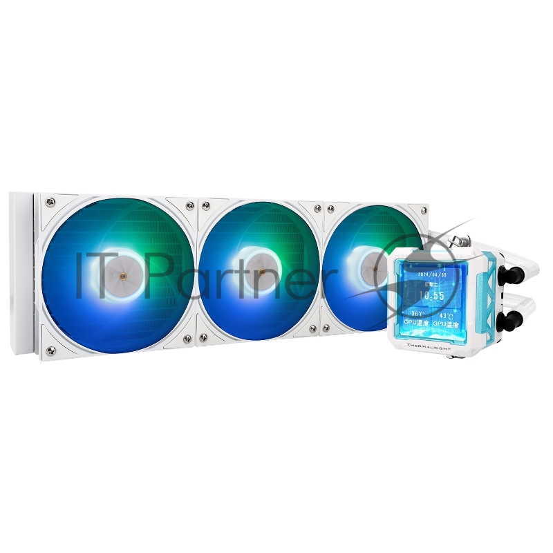 Водяное охлаждение для процессора Thermalright Frozen Warframe Pro 360 White ARGB (360mm, White, ARGB/ Fans: 3x120mm, 70.84CFM, 29.8dBA, 2000RPM/ Pump height 60mm, 23dBA, 3000RPM, Rad thickness 27mm/ S: 1200, 1700, 1851, 2011, 2066, 115X, AM4, AM5)