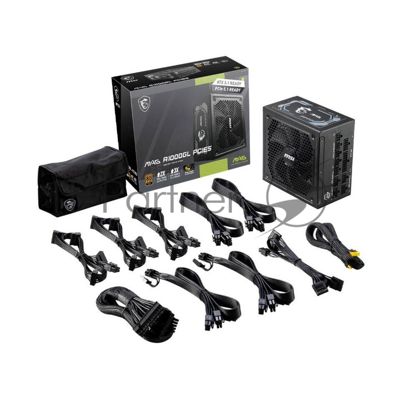 Блок питания MSI MAG A1000GL PCIE5 1000W, 80+ Gold, полностью модульный, ATX 3.0, PCIE5, RTL