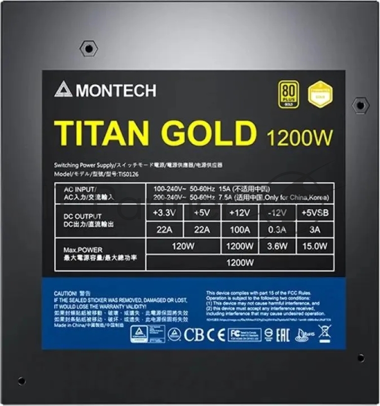 Блок питания Montech ATX 1200W TITAN GOLD Gen.5 80+ gold (20+4pin) APFC 135mm fan 12xSATA Cab Manag RTL