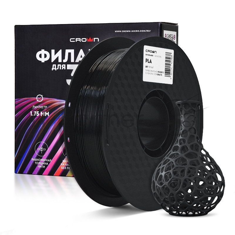 Филамент Crown Micro CM-FILPLA002B PLA 1.75 1кг чёрный
