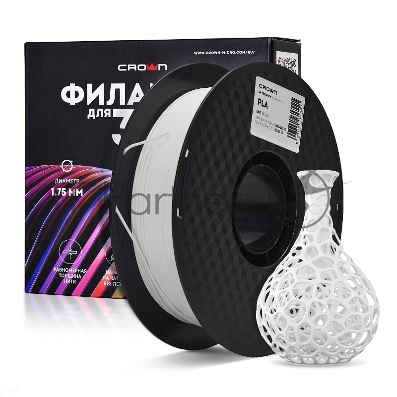 Филамент Crown Micro CM-FILPLA001W PLA 1.75 1кг белый
