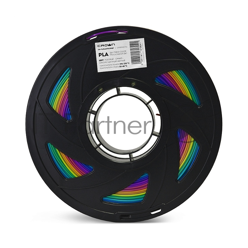 Филамент Crown Micro CM-FILPLAST013PkBY PLA Silk тройной 1.75 1кг розовый-синий-фл.жёлтый