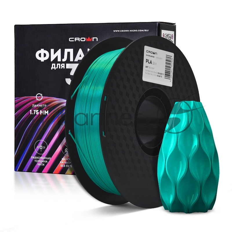 Филамент Crown Micro CM-FILPLAS006G PLA Silk 1.75 1кг зелёный