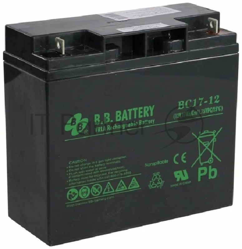 Батарея B.B. Battery серия BC, BC17-12, напряжение 12В, емкость 17Ач (разряд 20 часов), макс. ток разряда (5 сек.) 255А, макс. ток заряда 5.1A, свинцово-кислотная типа AGM, клеммы B1, ДxШxВ 181x76x166мм., вес 5.62кг., срок службы 5-7 лет/ B.B. Batter