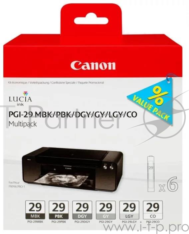 Набор картриджей Canon PGI-29 MBK/PBK/DGY/GY/LGY Multi для PRO-1. Матовый чёрный, фото-чёрный, тёмно