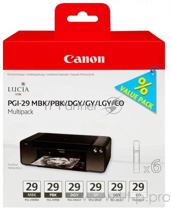 Набор картриджей Canon PGI-29 MBK/PBK/DGY/GY/LGY Multi для PRO-1. Матовый чёрный, фото-чёрный, тёмно