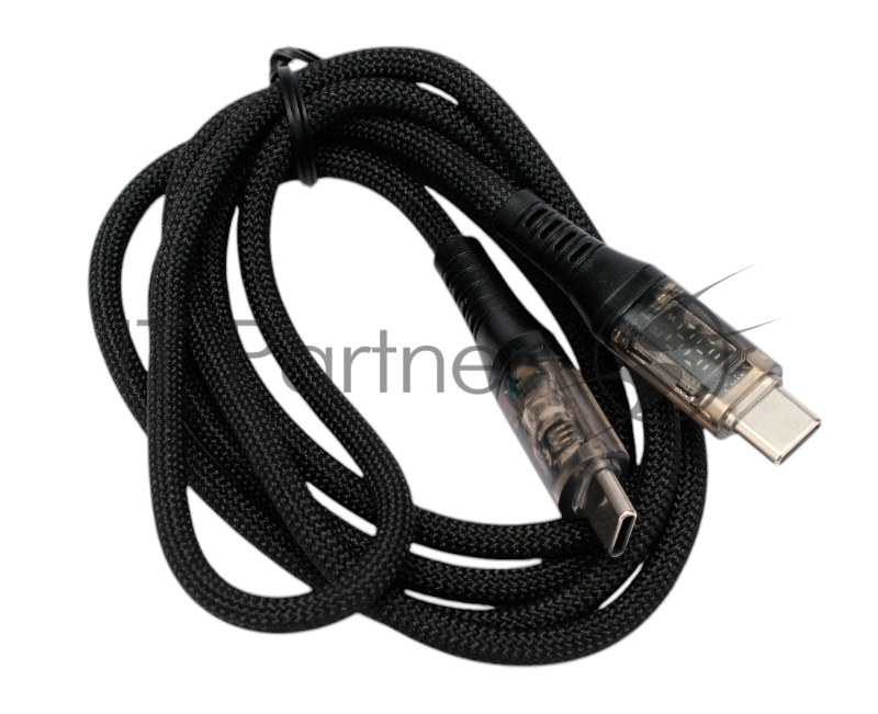 Кабель USB2.0 Cablexpert CCP-USB2-CMCM-SCR-1M, AM/Type-C, 6A, 66Вт, PD/QC3.0, дисплей, оплетка, медь, 1м, черный, пакет