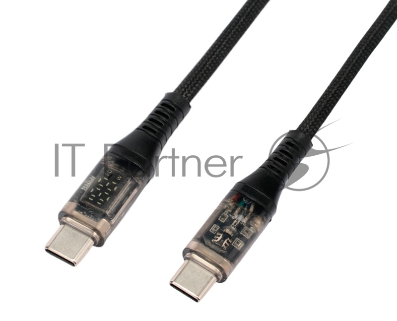 Кабель USB2.0 Cablexpert CCP-USB2-CMCM-SCR-1M, AM/Type-C, 6A, 66Вт, PD/QC3.0, дисплей, оплетка, медь, 1м, черный, пакет