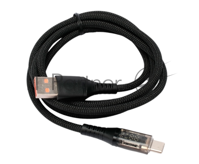 Кабель USB2.0 Cablexpert CCP-USB2-AMCM-SCR-1M, AM/Type-C, 6A, 66Вт, QC3.0, дисплей, оплетка, медь, 1м, черный, пакет
