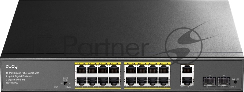 Коммутатор Cudy GS1018PS2 (L2) 18x1Гбит/с 2xКомбо(1000BASE-T/SFP) 2SFP 16PoE 200W неуправляемый