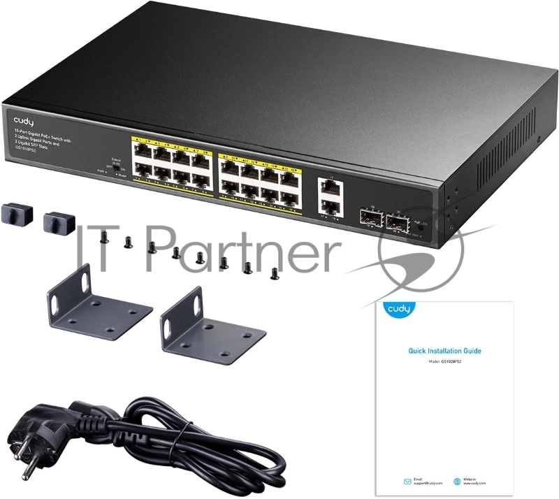 Коммутатор Cudy GS1018PS2 (L2) 18x1Гбит/с 2xКомбо(1000BASE-T/SFP) 2SFP 16PoE 200W неуправляемый
