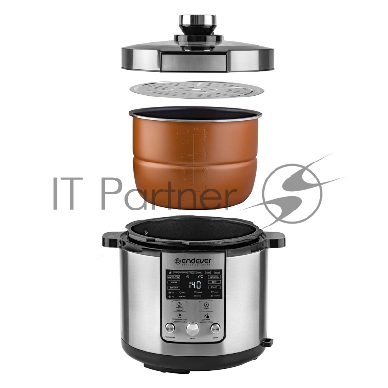 Скороварка-мультиварка электрическая Endever Vita-150, стальной, мощность 1200 Вт, емкость 6л, 14 авторежимов работы, книга рецептов, 2 шт/уп.