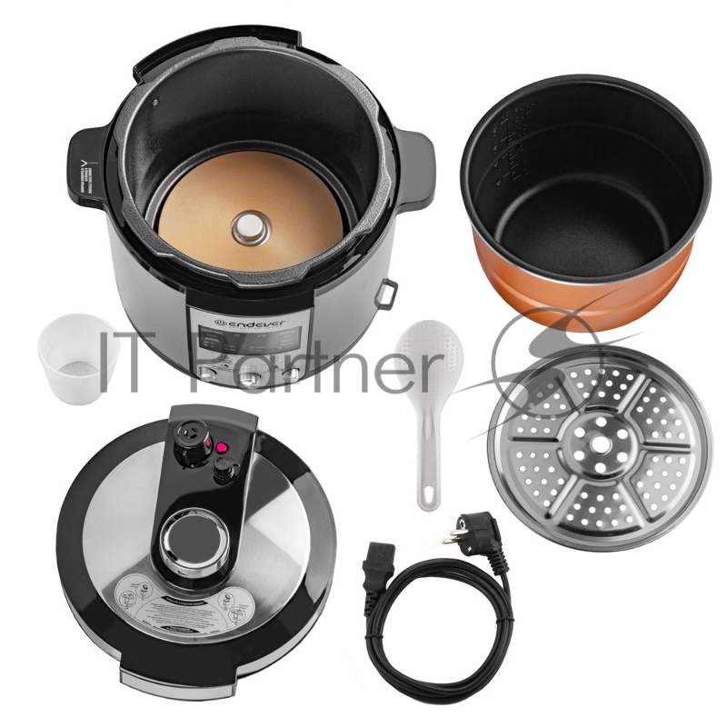 Скороварка-мультиварка электрическая Endever Vita-150, стальной, мощность 1200 Вт, емкость 6л, 14 авторежимов работы, книга рецептов, 2 шт/уп.