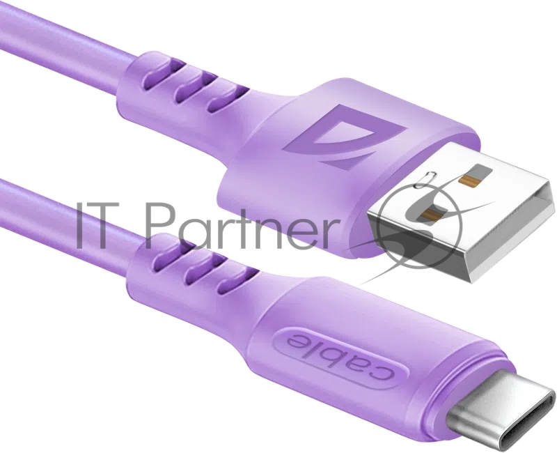 Кабель Defender F207, USB 2.0 (AM) - Type C, 1метр, 2.4А, силиконовая оплетка, фиолетовый.