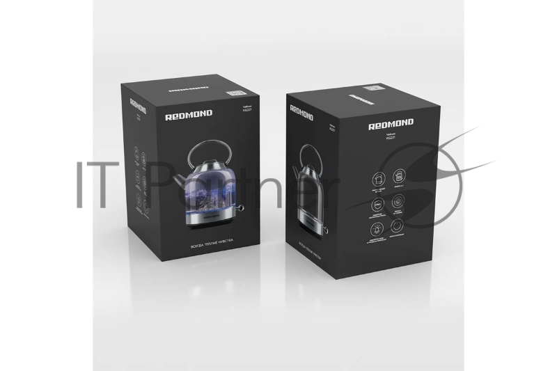 Чайник электрический Redmond KG221 1.5л. 2200Вт серебристый матовый корпус: стекло/сталь