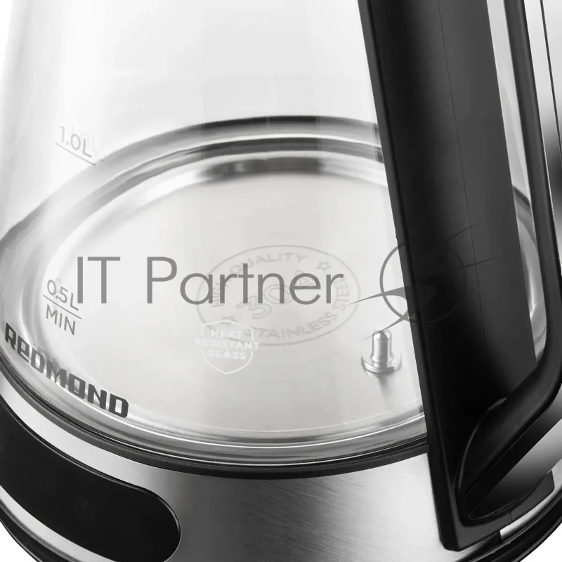 Чайник электрический Redmond KG222 1.5л. 2200Вт серебристый/черный корпус: стекло/сталь
