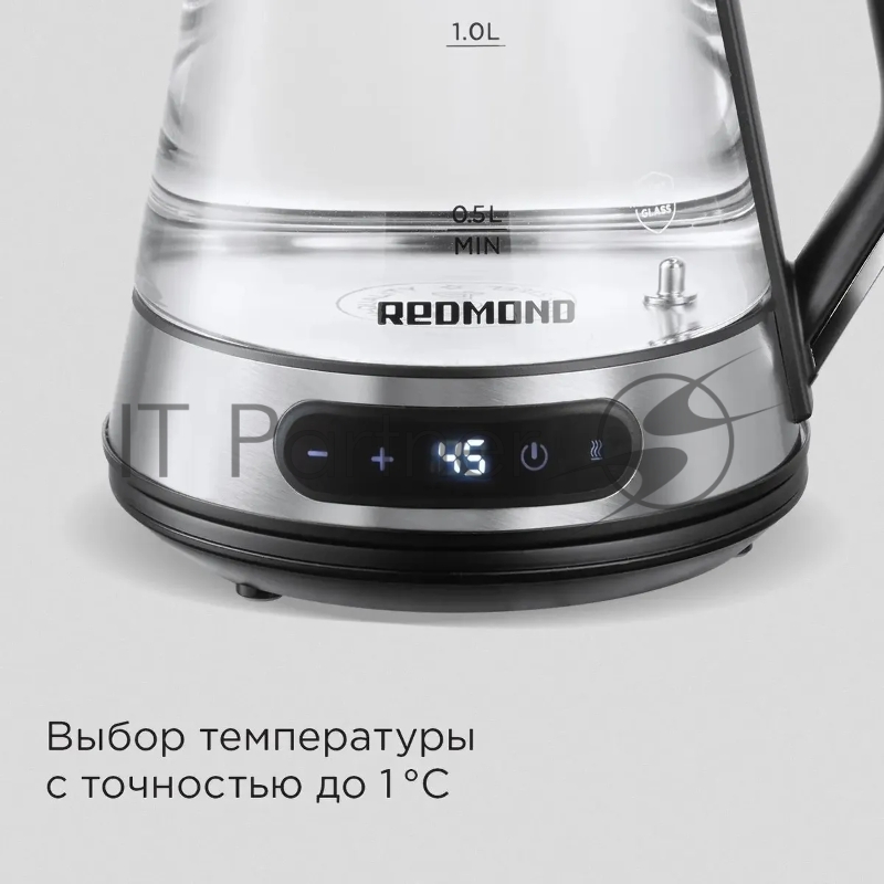 Чайник электрический Redmond KG222 1.5л. 2200Вт серебристый/черный корпус: стекло/сталь