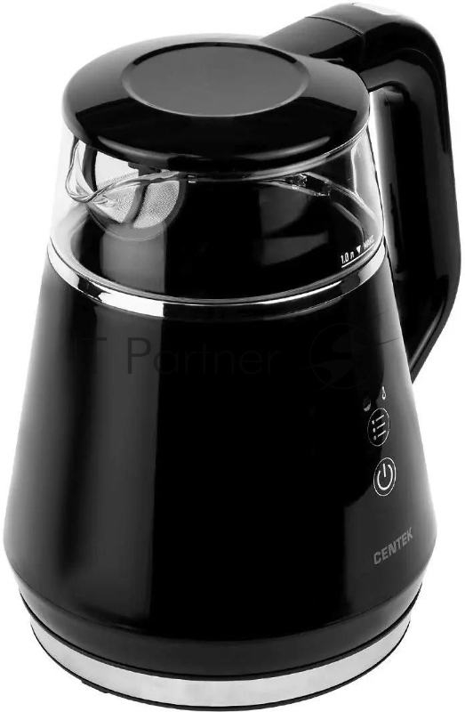 Чайник Centek CT-0019, 1100Вт стекло, черный и серебристый