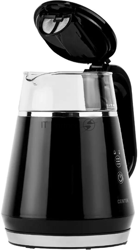 Чайник Centek CT-0019, 1100Вт стекло, черный и серебристый
