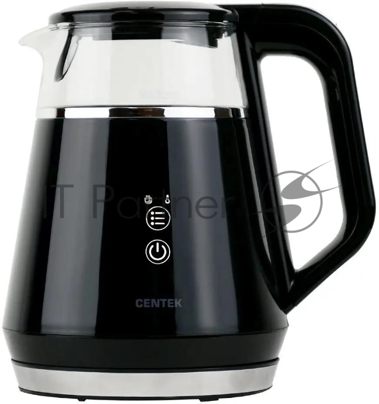 Чайник Centek CT-0019, 1100Вт стекло, черный и серебристый
