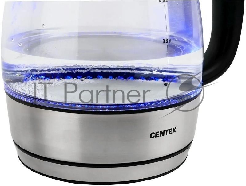 Чайник Centek CT-0018, 1.2л, 1600Вт, стекло, серебристый