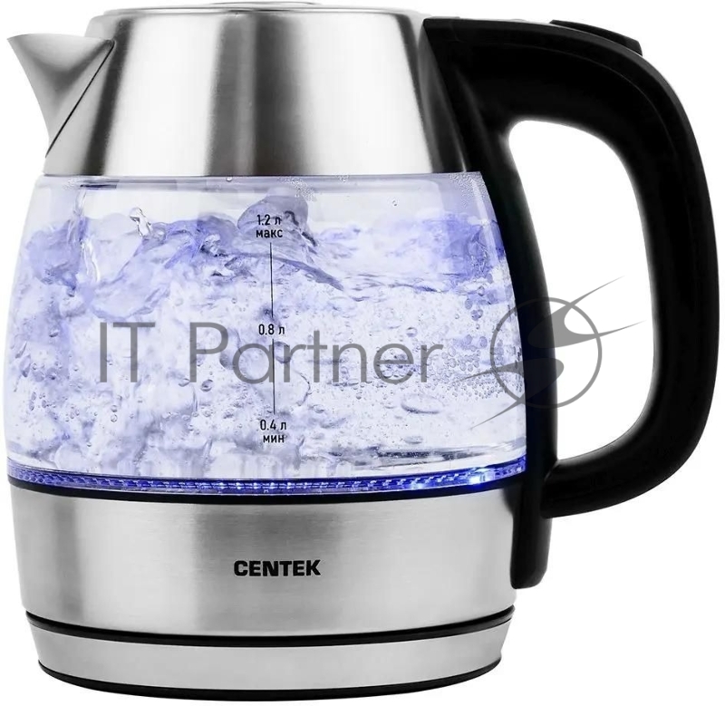 Чайник Centek CT-0018, 1.2л, 1600Вт, стекло, серебристый