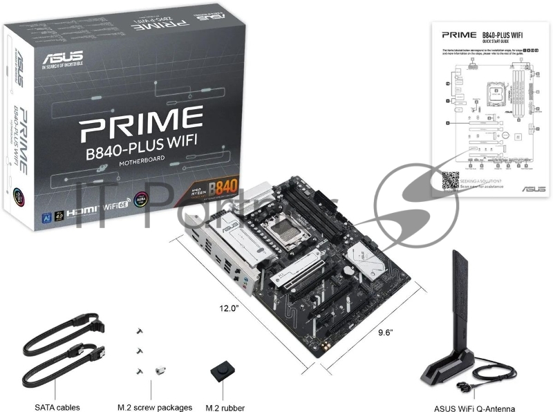 Материнская плата ASUS PRIME B840-PLUS WIFI, AM5, AMD B840, 4xDDR5, 4xSATA, 3xM.2, 1xPCI-E 4.0 x16, 1xPCI-E 3.0 x16, 2xPCI-E 3.0 x16, 1xPCI-E 3.0 x1, 1xDisplayPort, 1xHDMI, 1x 2.5Gb LAN, 8xUSB-A, 3x3.5 мм, 7.1, ATX