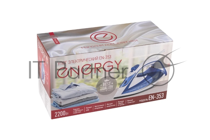 Утюг ENERGY EN-353 голубой (2200Вт, пар, спрей, пар.удар, самооч., тефлон.подошва, антинакипь)