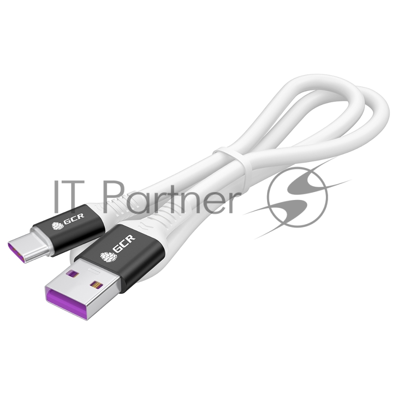 Кабель GCR 0.5m, TypeC POWER DELIVERY 60 W, 5A max, быстрая зарядка, белый TPE, AL case черный, белый ПВХ, 28/22 AWG, GCR-53655
