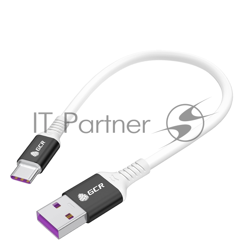 Кабель GCR 0.5m, TypeC POWER DELIVERY 60 W, 5A max, быстрая зарядка, белый TPE, AL case черный, белый ПВХ, 28/22 AWG, GCR-53655