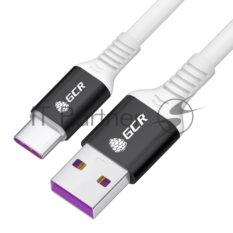Кабель GCR 0.5m, TypeC POWER DELIVERY 60 W, 5A max, быстрая зарядка, белый TPE, AL case черный, белый ПВХ, 28/22 AWG, GCR-53655
