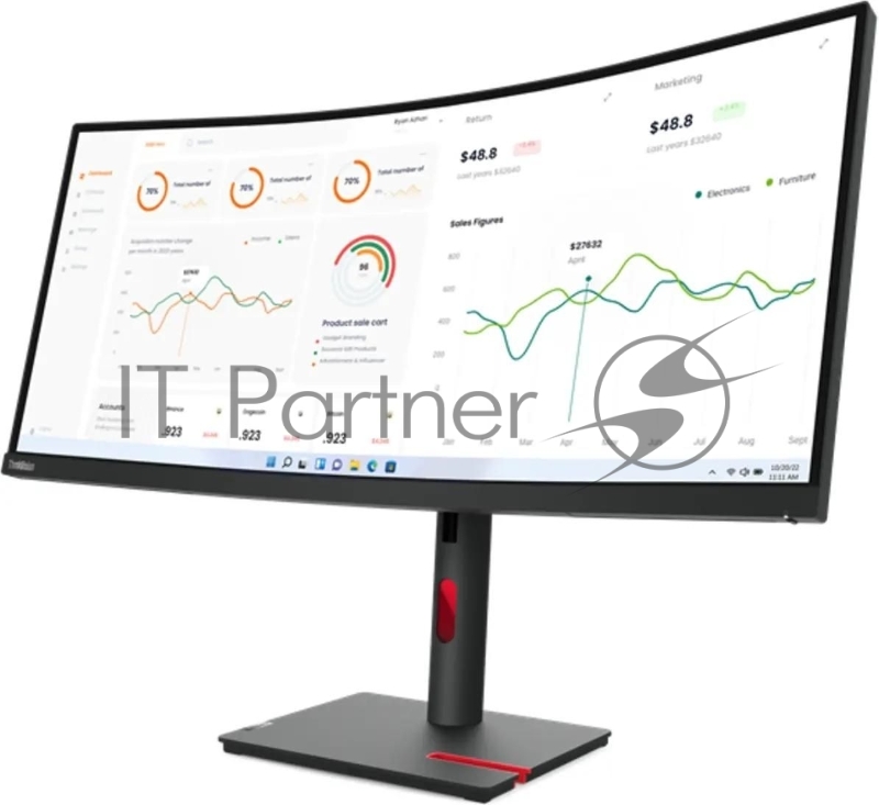 Монитор Lenovo 34 ThinkVision T34w-30 черный IPS LED 4ms 21:9 HDMI M/M матовая HAS Piv 3000:1 350cd 178гр/178гр 3440x1440 60Hz DP QHD USB 9.5кг