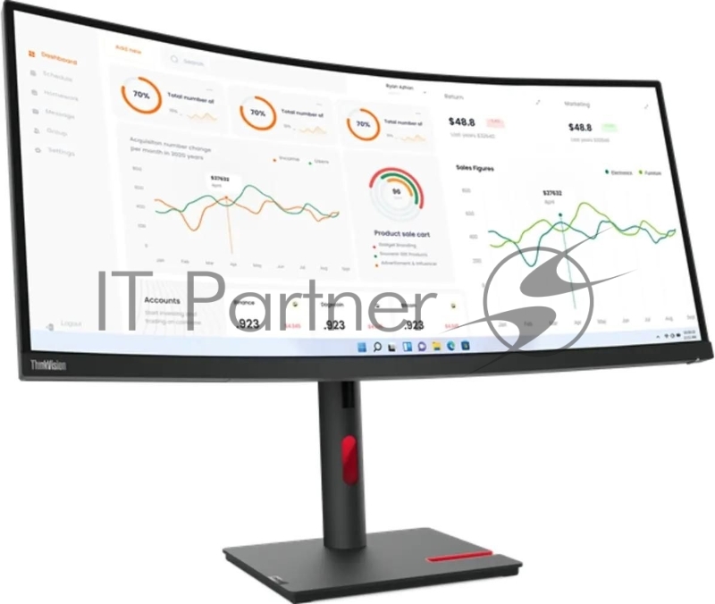 Монитор Lenovo 34 ThinkVision T34w-30 черный IPS LED 4ms 21:9 HDMI M/M матовая HAS Piv 3000:1 350cd 178гр/178гр 3440x1440 60Hz DP QHD USB 9.5кг
