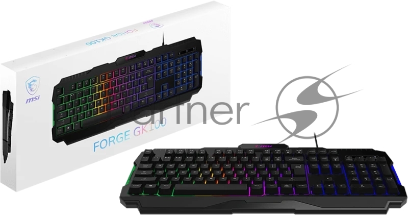 Клавиатура MSI FORGE GK100, Wired, RGB lighting, Anti-ghosting Capability, Black