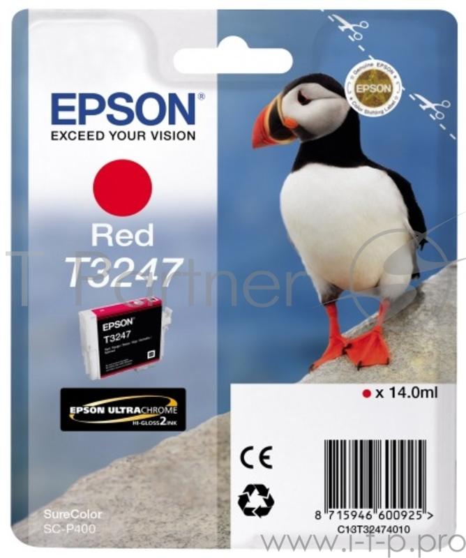 Картридж струйный Epson T3247 C13T32474010 красный (14мл) для Epson SureColor SC-P400