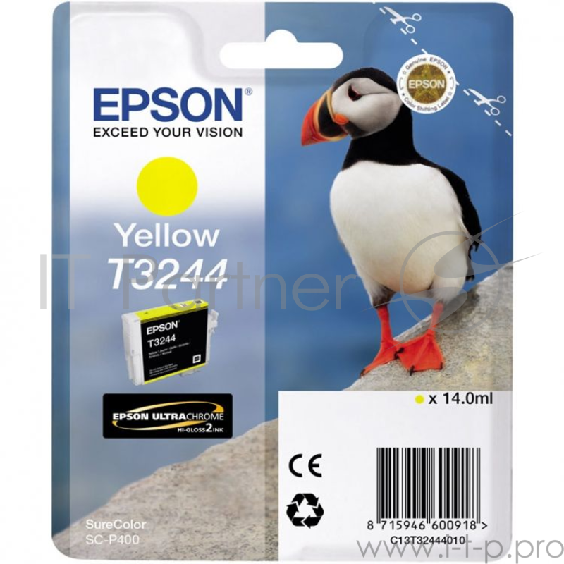 Картридж струйный Epson T3244 C13T32444010 желтый (14мл) для Epson SureColor SC-P400