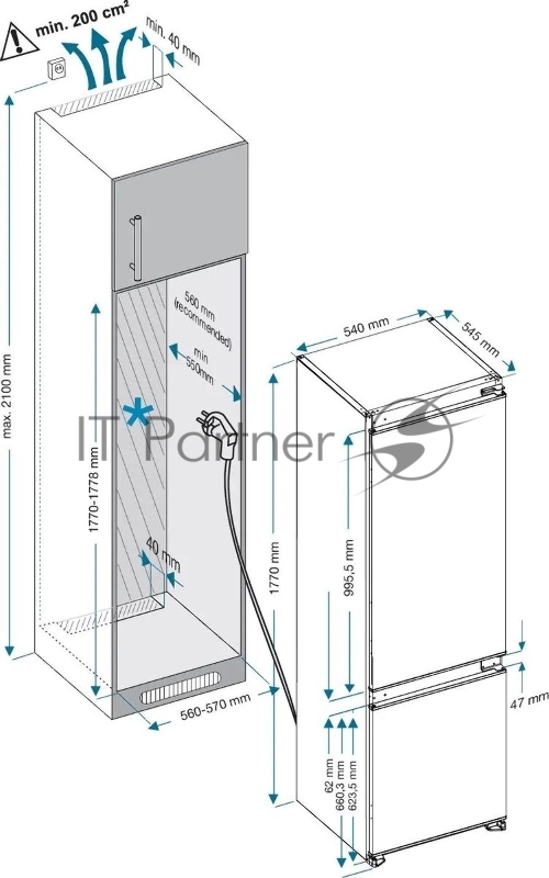 Встраиваемый холодильник Hyundai HBR 1784 2-хкамерн. белый