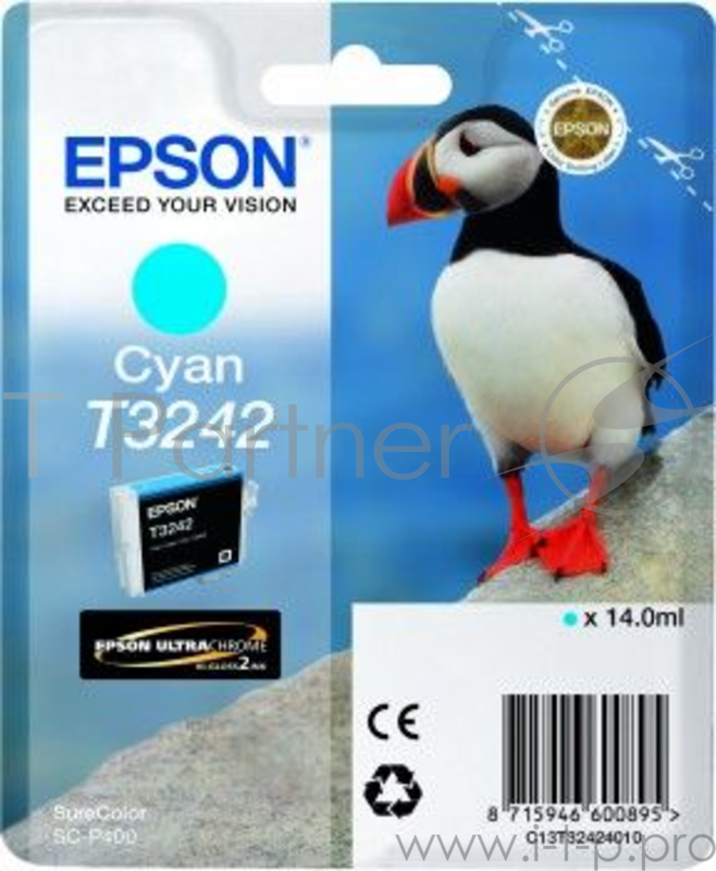 Картридж струйный Epson T3242 C13T32424010 голубой (14мл) для Epson SureColor SC-P400