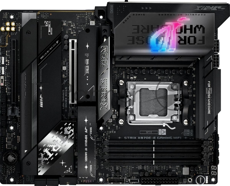 Материнская плата ASUS ROG STRIX X870E-E GAMING WIFI, AM5, AMD X870E, 4xDDR5, 4xSATA, 5xM.2, 1xPCI-E 5.0 x16, 1xPCI-E 4.0 x4, 1xHDMI, 1xUSB-C 3.2 Gen 2, 1xUSB-C 3.2 Gen 2x2, 2xUSB-C 4.0, 1x 5Gb LAN, 9xUSB-A 3.2 Gen 2, 2x3.5 мм, TOSLINK, 1xWi-Fi 7, AT