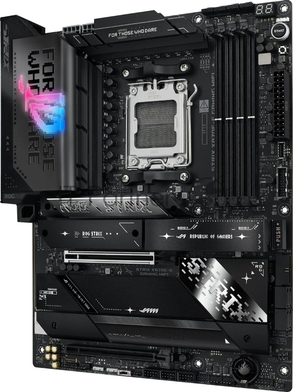 Материнская плата ASUS ROG STRIX X870E-E GAMING WIFI, AM5, AMD X870E, 4xDDR5, 4xSATA, 5xM.2, 1xPCI-E 5.0 x16, 1xPCI-E 4.0 x4, 1xHDMI, 1xUSB-C 3.2 Gen 2, 1xUSB-C 3.2 Gen 2x2, 2xUSB-C 4.0, 1x 5Gb LAN, 9xUSB-A 3.2 Gen 2, 2x3.5 мм, TOSLINK, 1xWi-Fi 7, AT