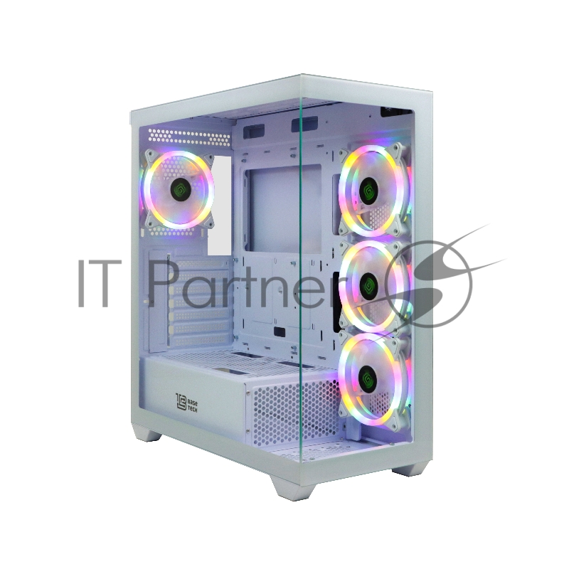 Корпус BaseTech eXtreme GFX-05, Без БП, EATX, белый, 4xRGB FAN, 2xUSB2, 1xUSB3, бок: закалённое стекло (BT-GFX-05W-TG-4F-RGB)